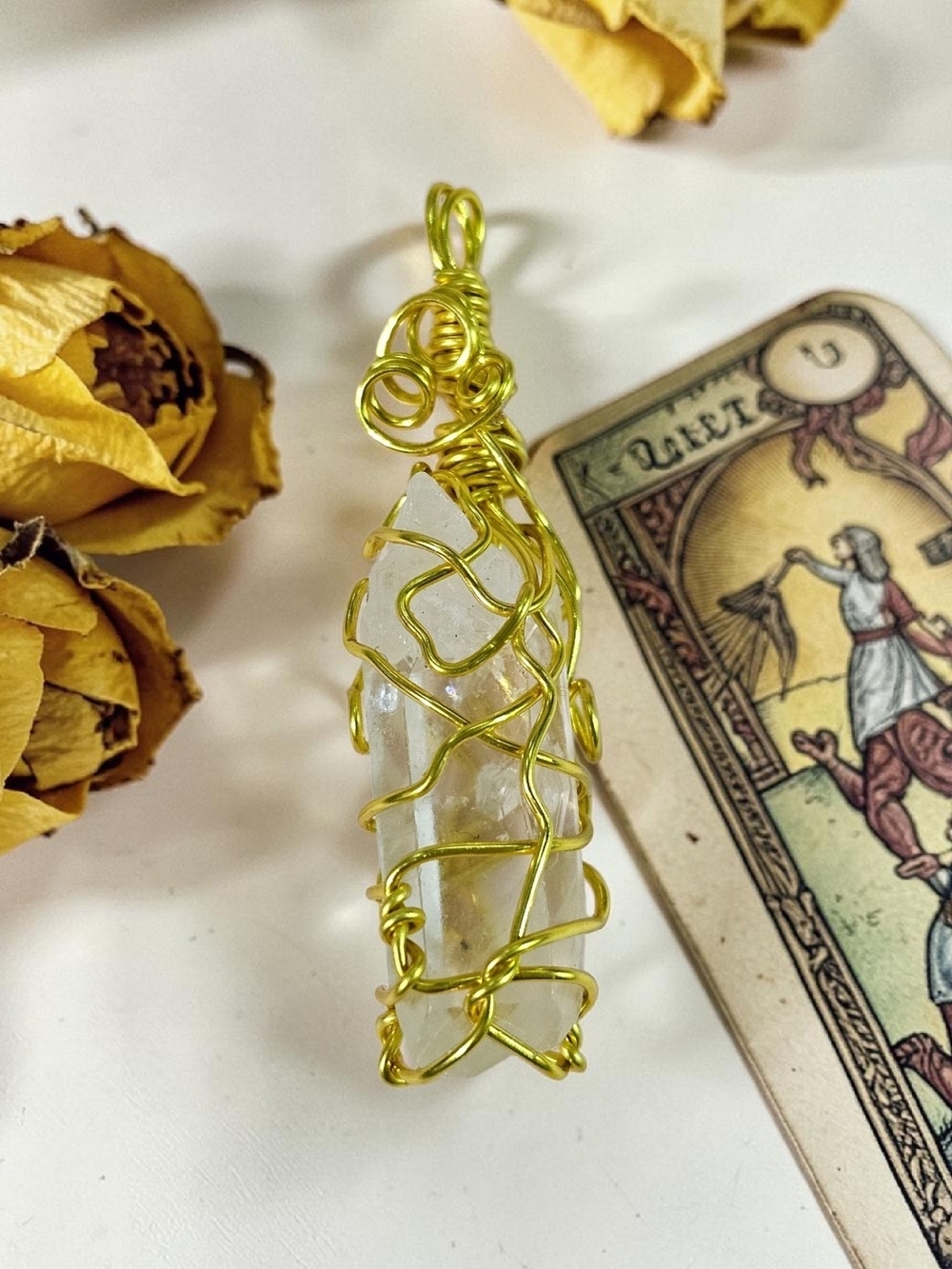 Handcrafted Gold Wire-Wrapped Clear Quartz [ I can Add A Gold Plated Chain 22"]